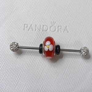 Pandora Vintage 2006 Silver Red Flowers Murano Glass Charm (2 Listed Separately)